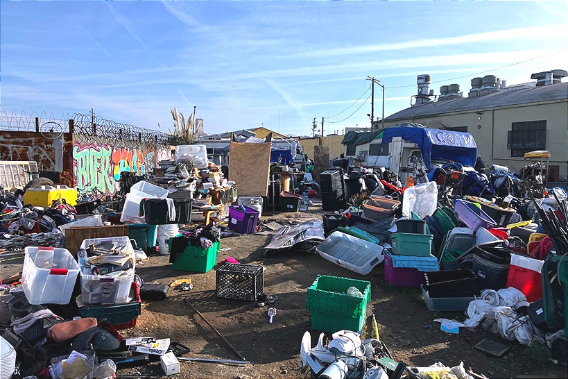 Encampment at 28th and Wood Streets in West Oakland. (Image source: Sanford Forte) Encampment at 28th and Wood Streets in West Oakland. (Image source: Sanford Forte)