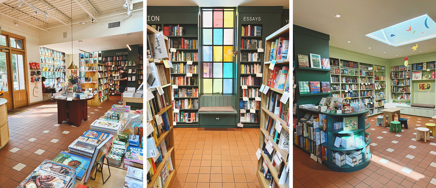 Three Photos of the interior of First Light Bookshop
