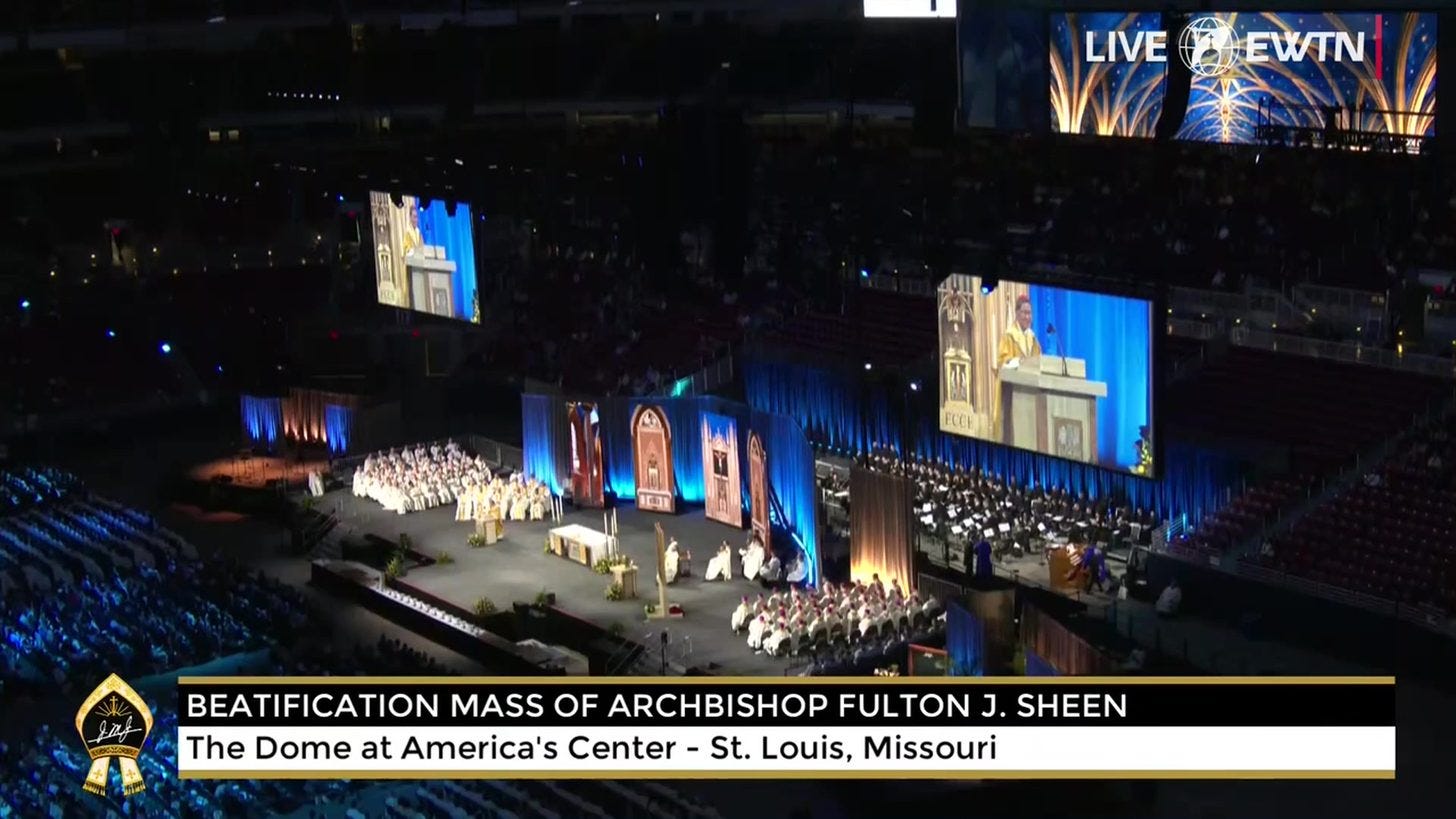The Dome at America’s Center during the Sheen beatification Mass The Dome at America’s Center during the Sheen beatification Mass