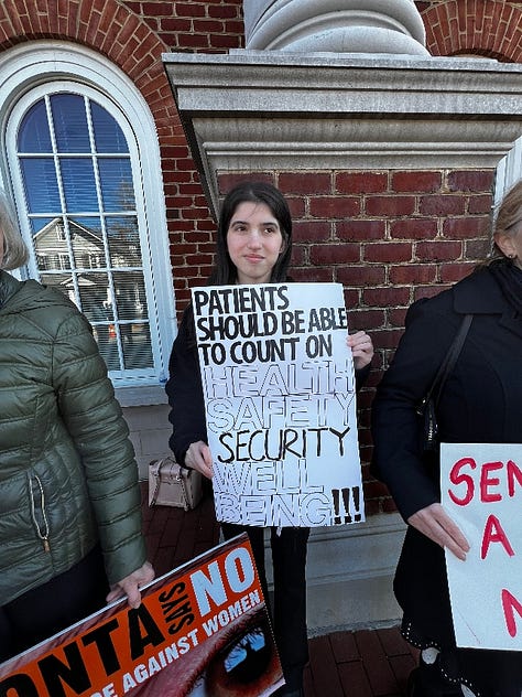 Virginia NOW organized a rally on March 20 in support of "H.C." a survivor of sexual assault who is hoping the Virginia Court of Appeals will agree to allow Sentara hospital system to be held responsible for sexual assault perpetrated against her by one of its nurses. Photos courtesy Lisa Sales. 