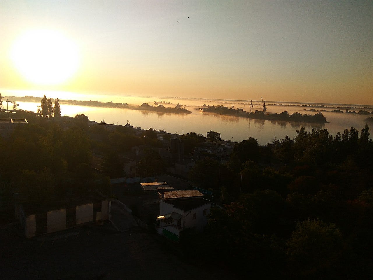 Kuindzhi's glowing dawn over the Dnieper river with thick morning mist Kuindzhi's glowing dawn over the Dnieper river with thick morning mist
