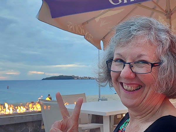 Senior woman at sunset at Seaview Beach Hotel, Sint Maarten, Caribbean