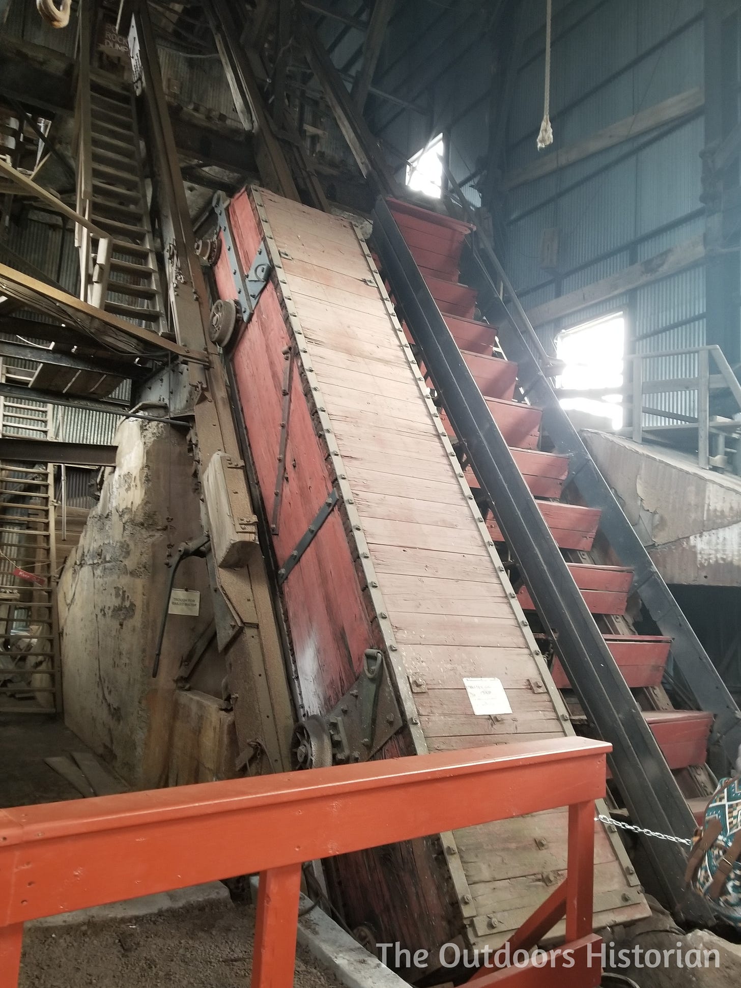 The photo shows a man engine: a device that lowers miners down into the shafts.