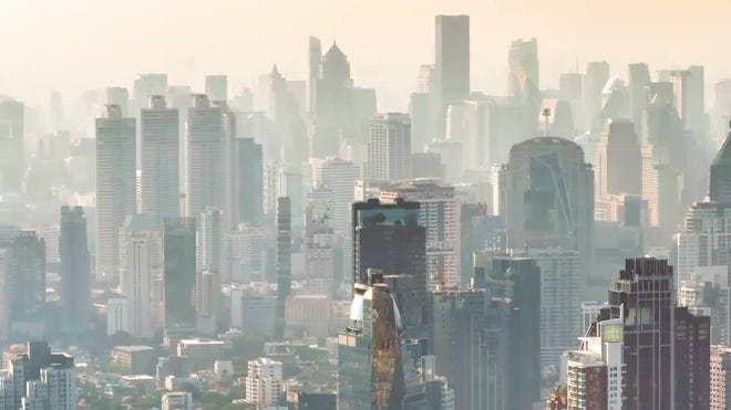 Urban Haze Envelops Skyline Revealing Impact Of Air Pollution On ...