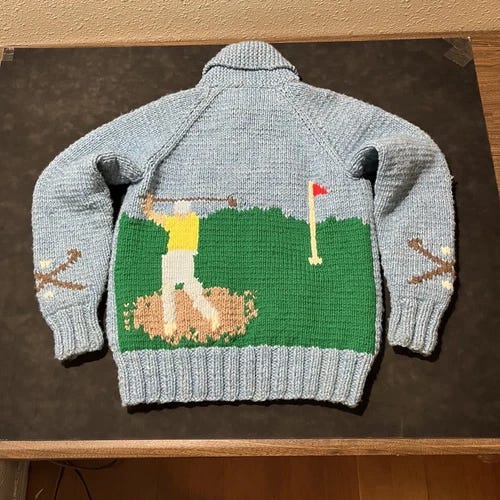 Cowichan Zip Golf Sweater 50s Vintage Hand Knit Cardigan Wool Masters Fair Isle - Picture 1 of 15