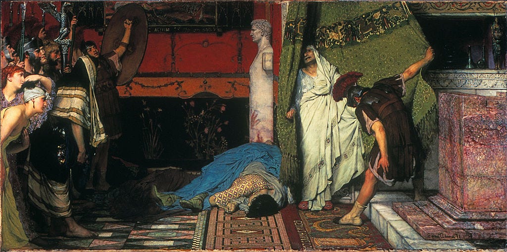 Obraz "Sir Lawrence Alma-Tadema, RA, OM - A Roman Emperor (Claudius) - Walters 37165" autorstwa Sir Lawrence'a Alma-Tademy. Źródło: link do pliku na Wikimedia Commons: https://commons.wikimedia.org/wiki/File:Sir_Lawrence_Alma-Tadema,RA,OM-A_Roman_Emperor%28Claudius%29-_Walters_37165.jpg.