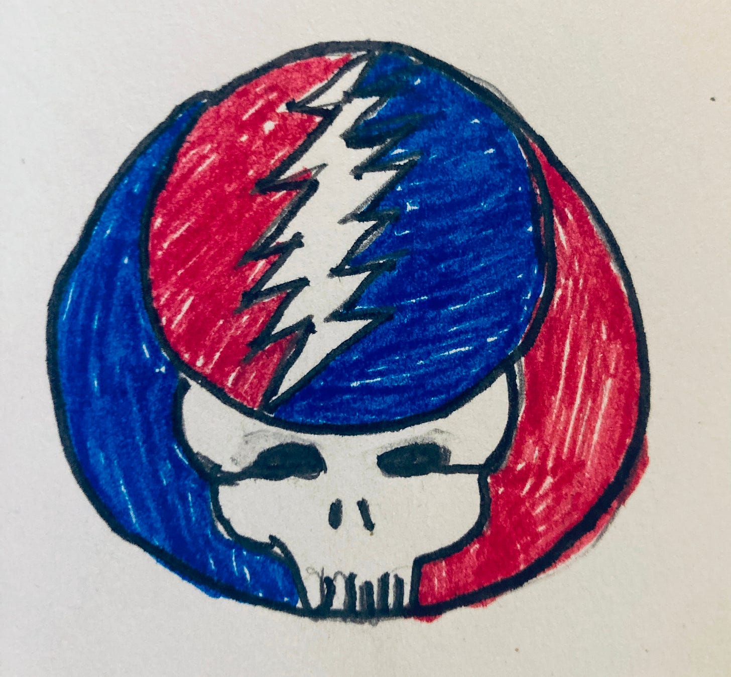 Grateful Dead "Steal Your Face" logo of a lightning bolt within a skull. 