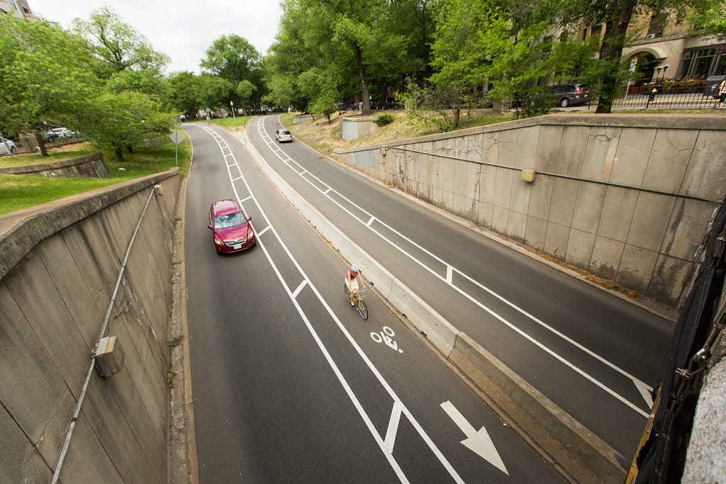 double buffered bike lanes underpass boston