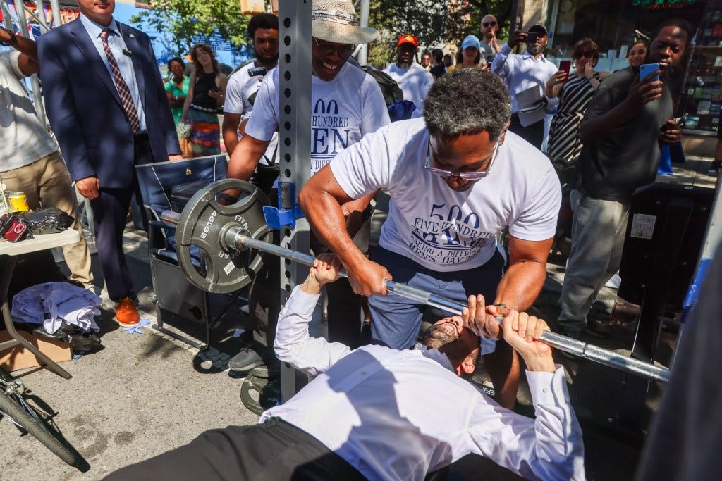 Zohran Mamdani fails to bench press meagre weight while trying to show-off  at Annual Men's Day in Brooklyn