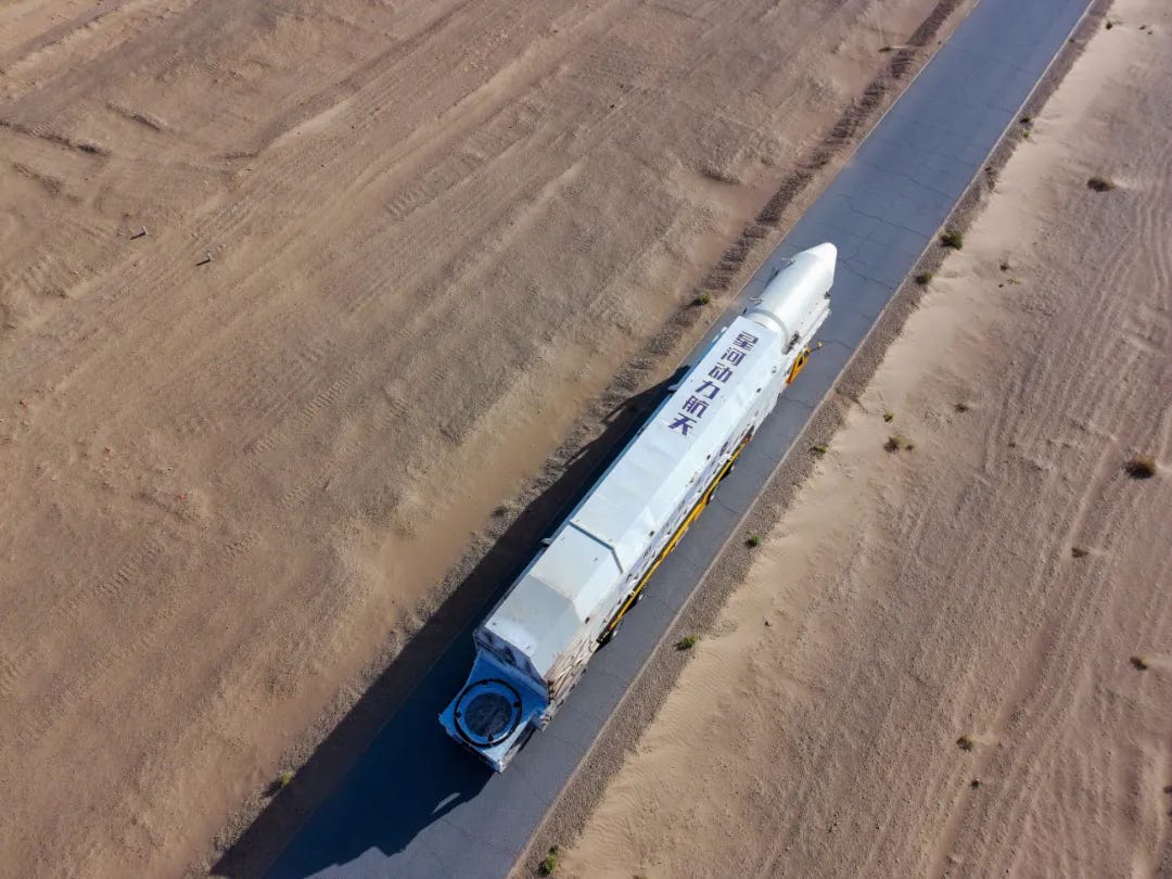 Galactic Energy’s Ceres-1 Y15 vehicle heading to the launch pad inside of its transporter-erector.