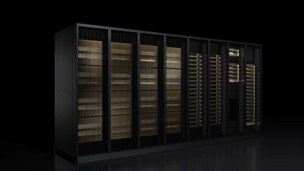 NVIDIA Vera Rubin / Kyber 機櫃架構 — 採用 800VDC 集中供電、64:1 LLC 轉換器將電壓步降至 GPU 旁的 12VDC（圖：NVIDIA Developer Blog）