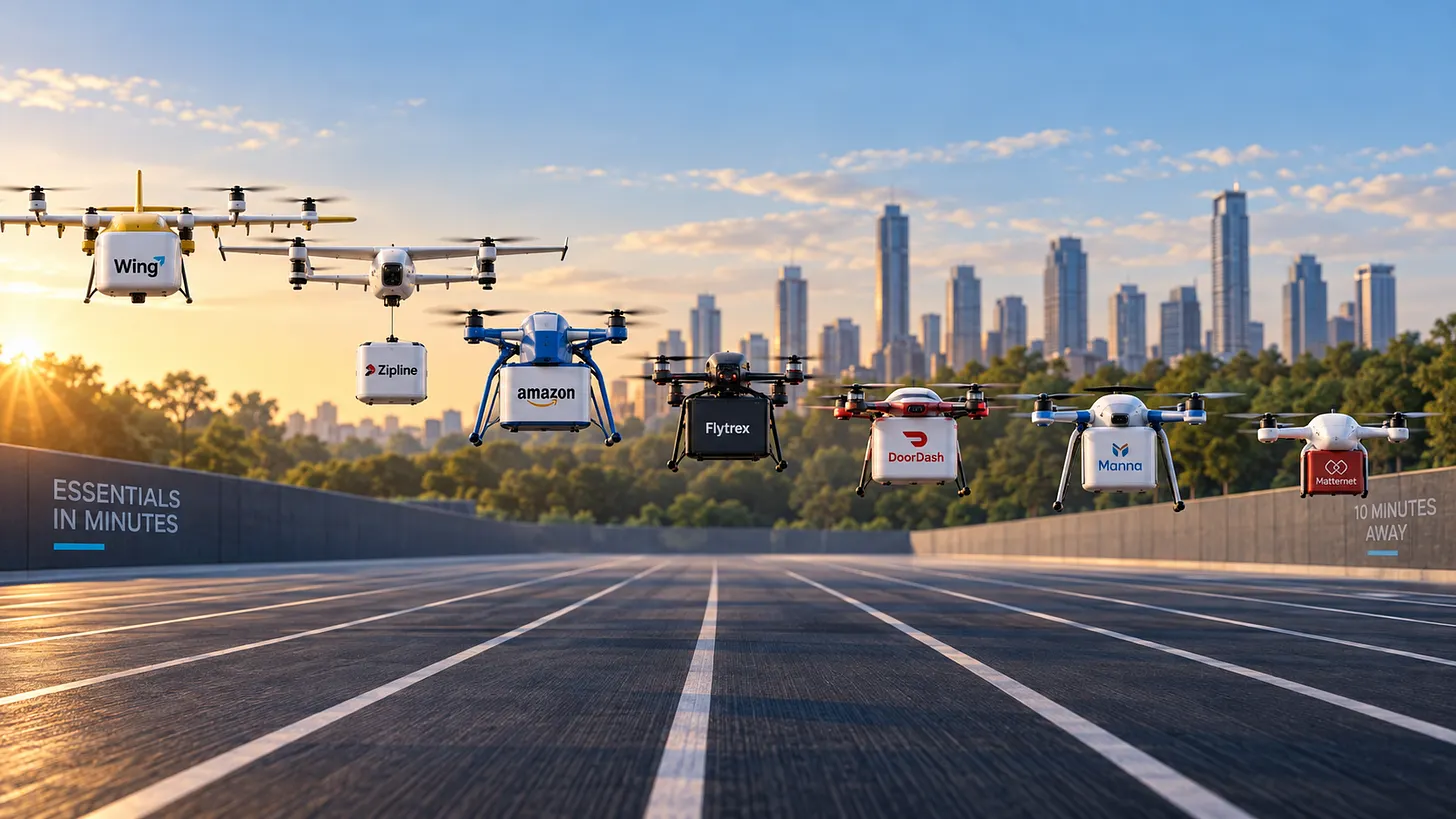 Drone delivery network illustration