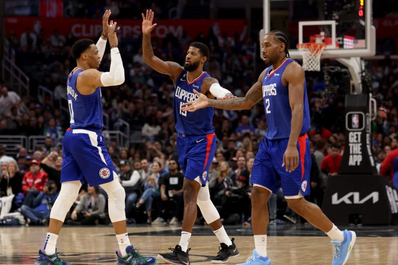 Russell Westbrook, Paul George and Kawhi Leonard