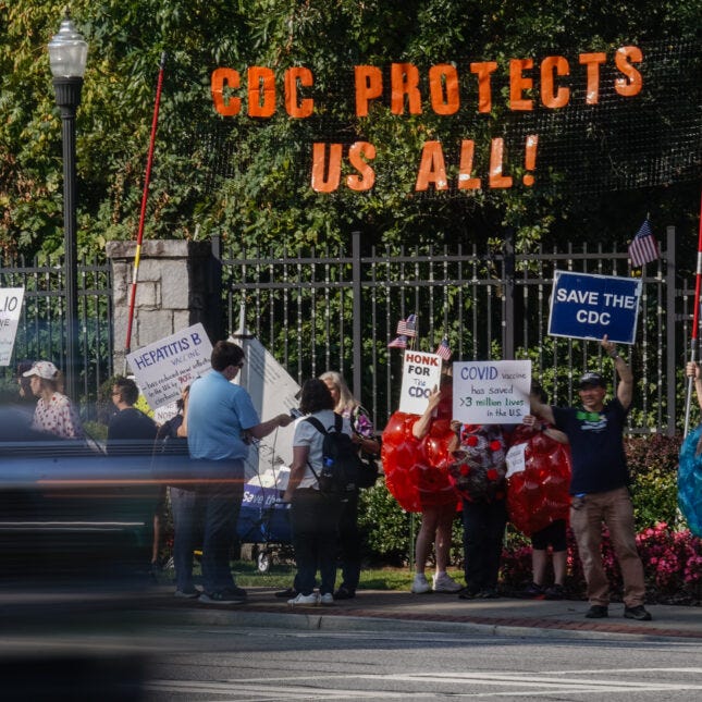 A file news photo of Supporters of the Centers for Disease Control (CDC) rally outside a CDC campus during a meeting of the CDC's Advisory Committee on Immunization Practices on September 19, 2025 in Chamblee, Georgia