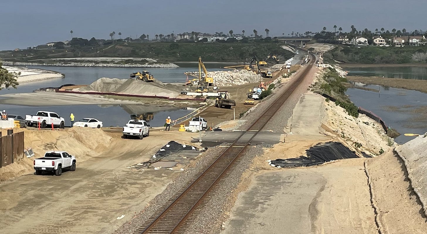 SANDAG is forging ahead with the Batiquitos Lagoon bridge double-tracking, while also recently completing a project to protect an endangered bird. Steve Puterski photo SANDAG is forging ahead with the Batiquitos Lagoon bridge double-tracking, while also recently completing a project to protect an endangered bird. Steve Puterski photo