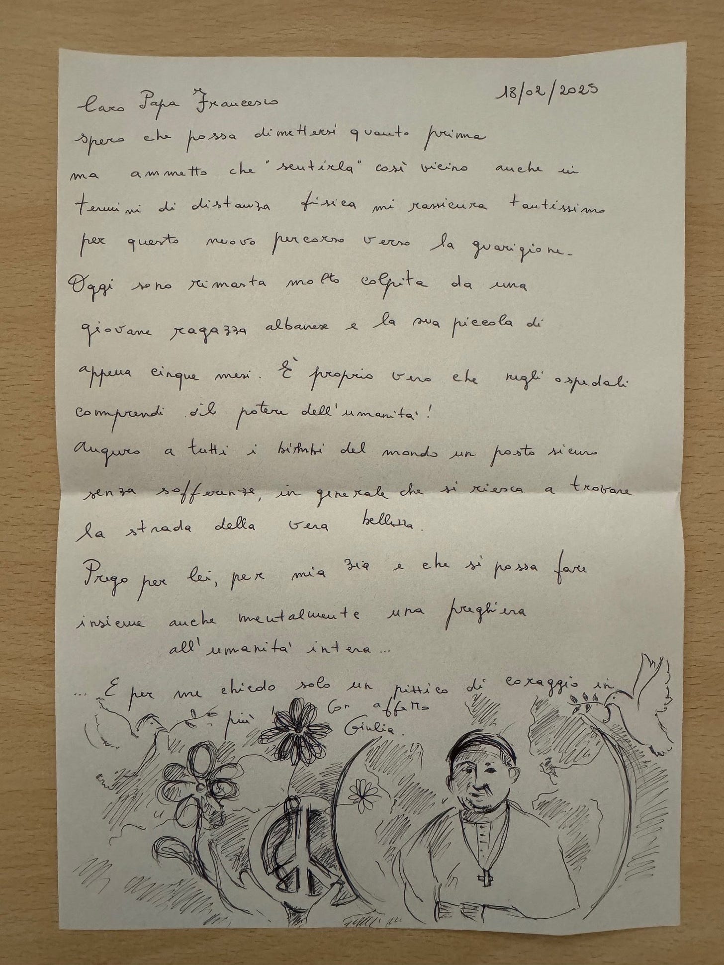 Handwritten letter to Pope Francis from a girl named Giulia, dated Feb. 18, 2025 Handwritten letter to Pope Francis from a girl named Giulia, dated Feb. 18, 2025