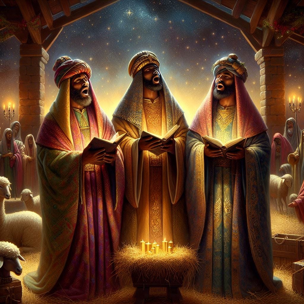 Thumbnail Image Christmas Magi with gifts singing a song in traditional robes