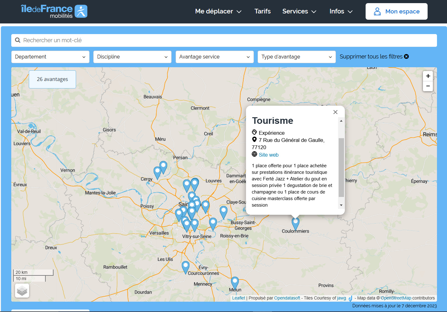 Capture d'écran de la plate-forme Navigo Avantages