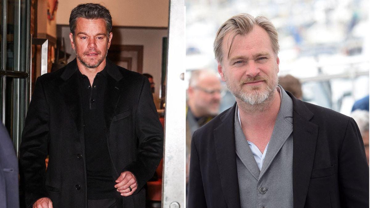 Split Photo of Matt Damon and Christopher Nolan Split Photo of Matt Damon and Christopher Nolan