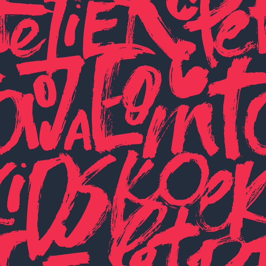 Pattern di lettere pennellate di rosso su sfondo nero.