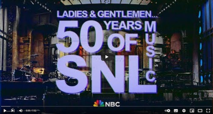 the title screenshot of the youtube video for Ladies & Gentlemen 50 Years of SNL Music