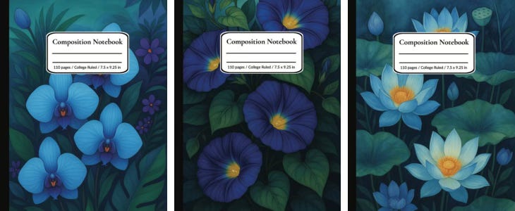Blue Tropical Floral Designs from the Wild Arisings Composition Notebook Collection