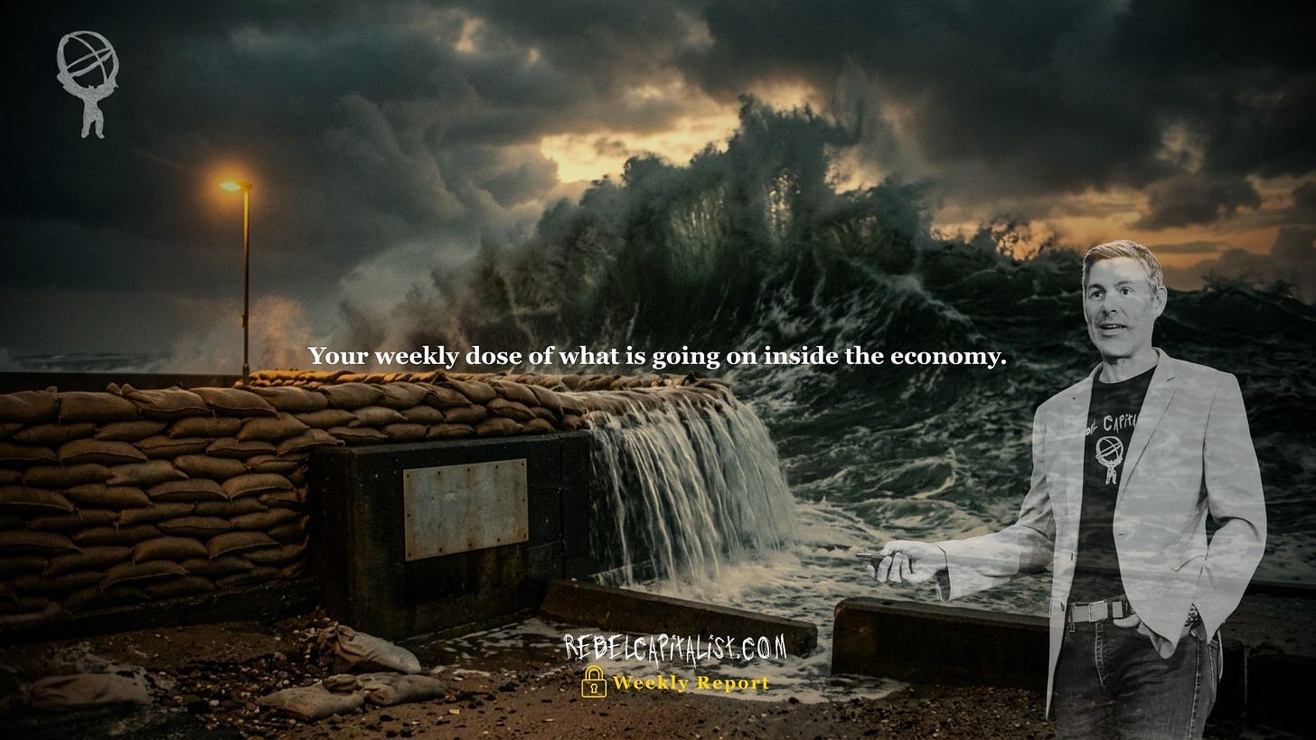 Rebel Capitalist weekly economic report thumbnail with massive stormy ocean wave Rebel Capitalist weekly economic report thumbnail with massive stormy ocean wave