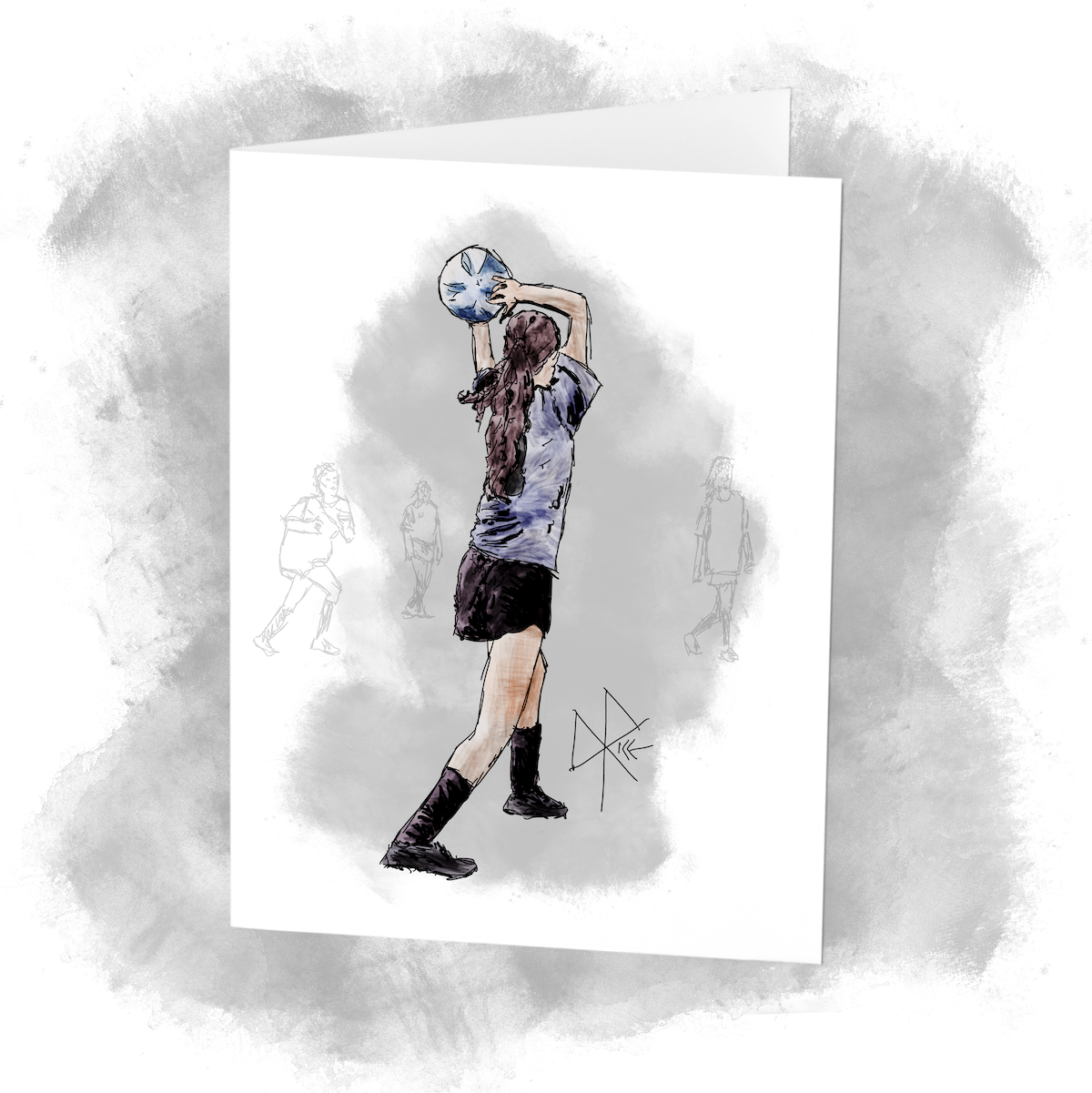 Standing at the touchline, a player holds the soccer ball over her head and prepares to throw the ball back into play. Sketch art by Don Rice. Standing at the touchline, a player holds the soccer ball over her head and prepares to throw the ball back into play. Sketch art by Don Rice.