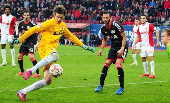 bayer vs augsburg striker hits soccer 2015 images bayer vs augsburg striker hits soccer 2015 images