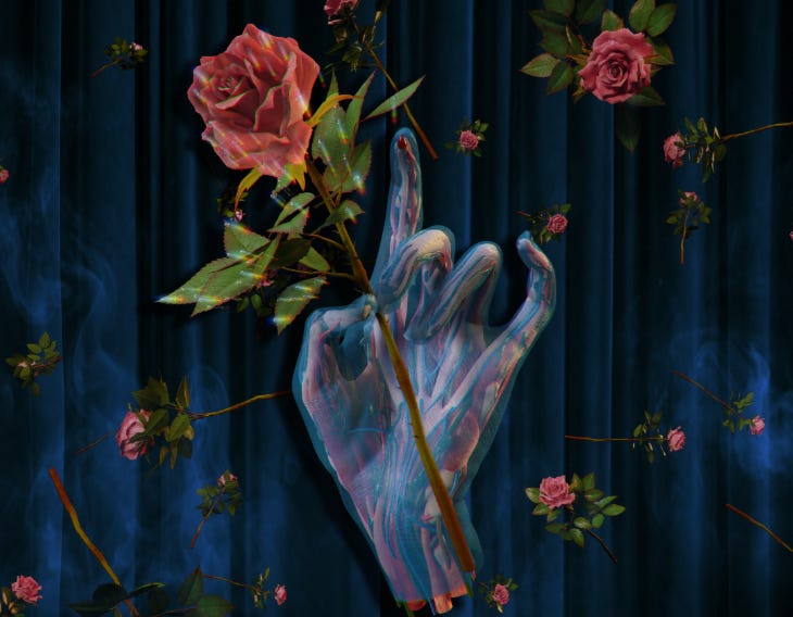 Free and cheap things to do in London:  a graphic of a translucent hand holding a rose