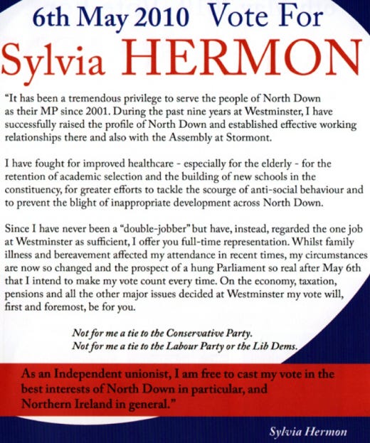 Sylvia Hermon -Independent Unionist -North Down 2010 UK Election | Irish  Election Literature