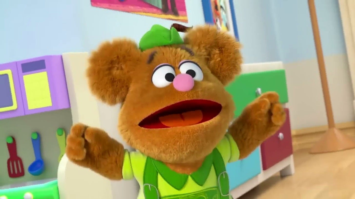 Baby Fozzie, voiced by Eric Bauza, in Disney Junior's Muppet Babies. Image: Disney Junior