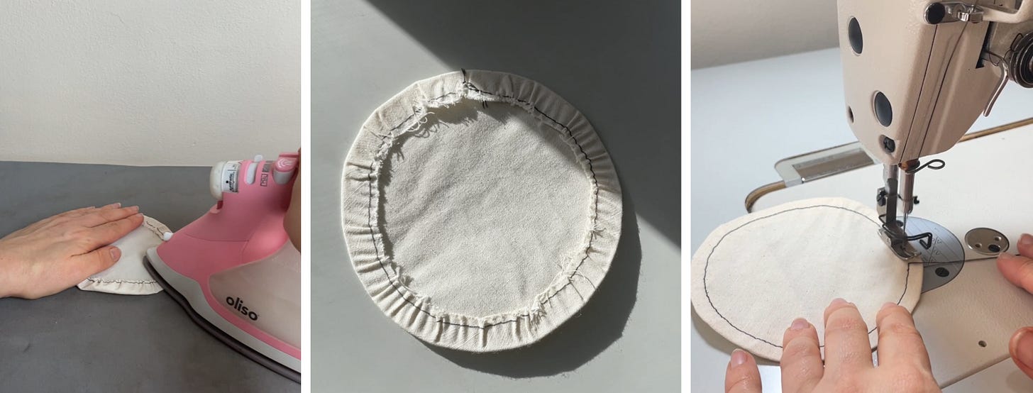 3 photos of the modern pocket process. Ironing the gathered edge down, how the underside of the pocket looks, and top-stitching on it 3 photos of the modern pocket process. Ironing the gathered edge down, how the underside of the pocket looks, and top-stitching on it