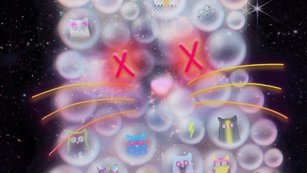 "Genesis Cat" from the Taproot Wizards Quantum Cats collection of Bitcoin Ordinals inscriptions. (Taproot Wizards, modified by CoinDesk)