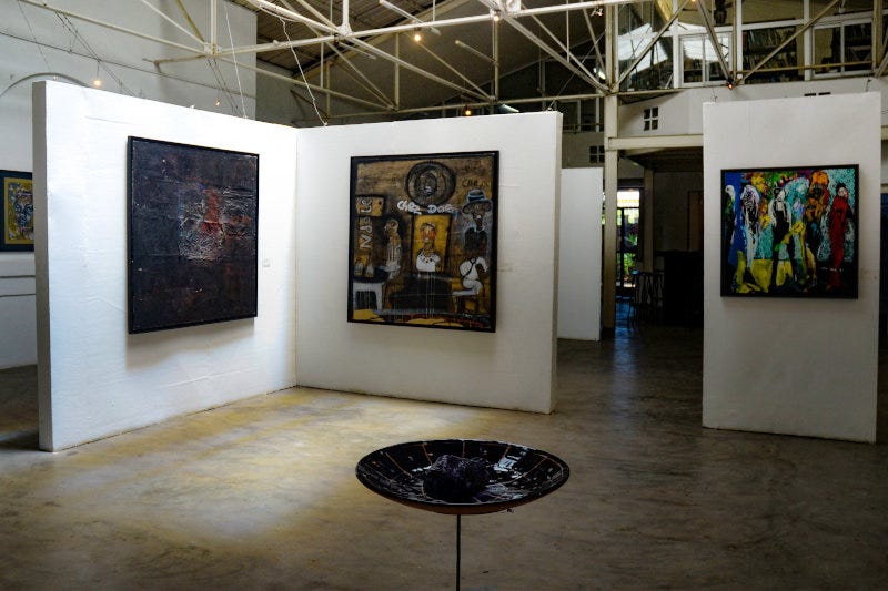 Artwork being exhibited at Doual'Art showroom in Douala, Cameroon Artwork being exhibited at Doual'Art showroom in Douala, Cameroon