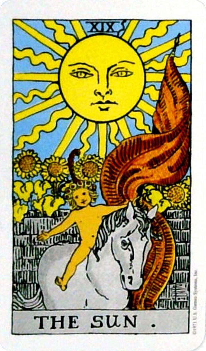 The Sun tarot card and the Deep Cellular Healing oracle card.