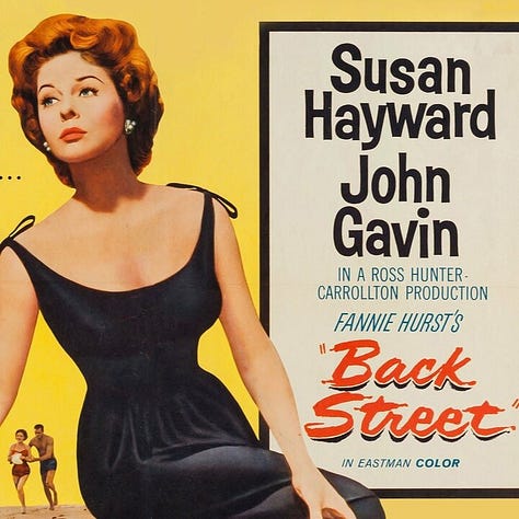 Three respective posters of the 1932, 1941, and 1961 film versions of Back Street.