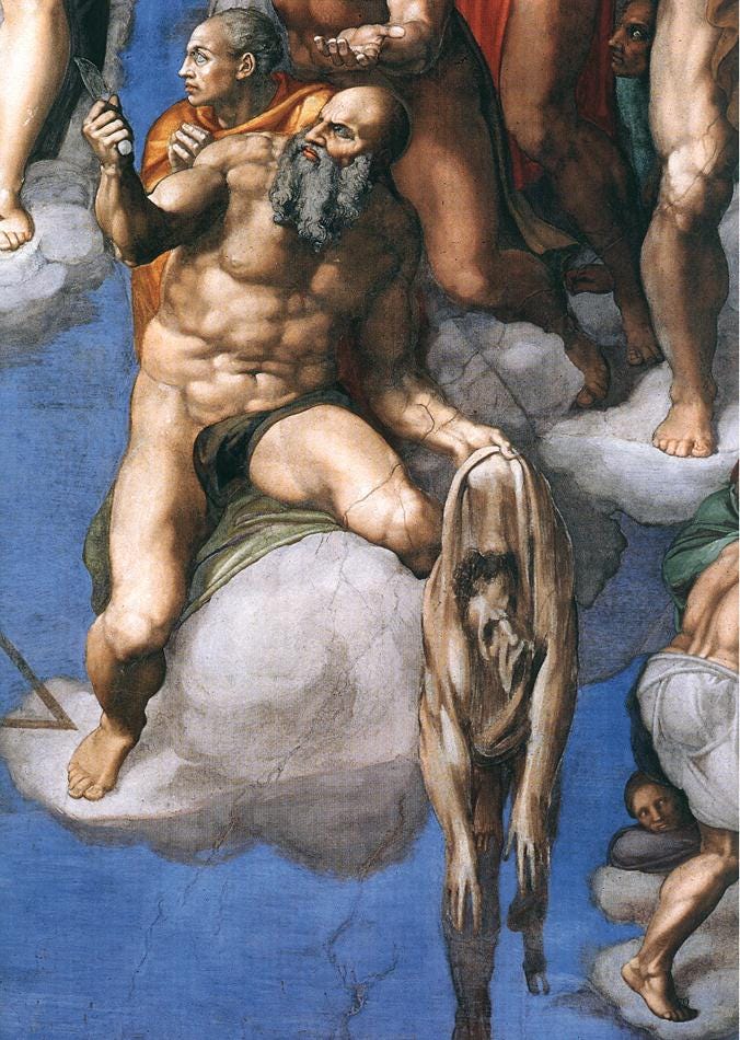Saint Bartholomew holding flayed skin Saint Bartholomew holding flayed skin