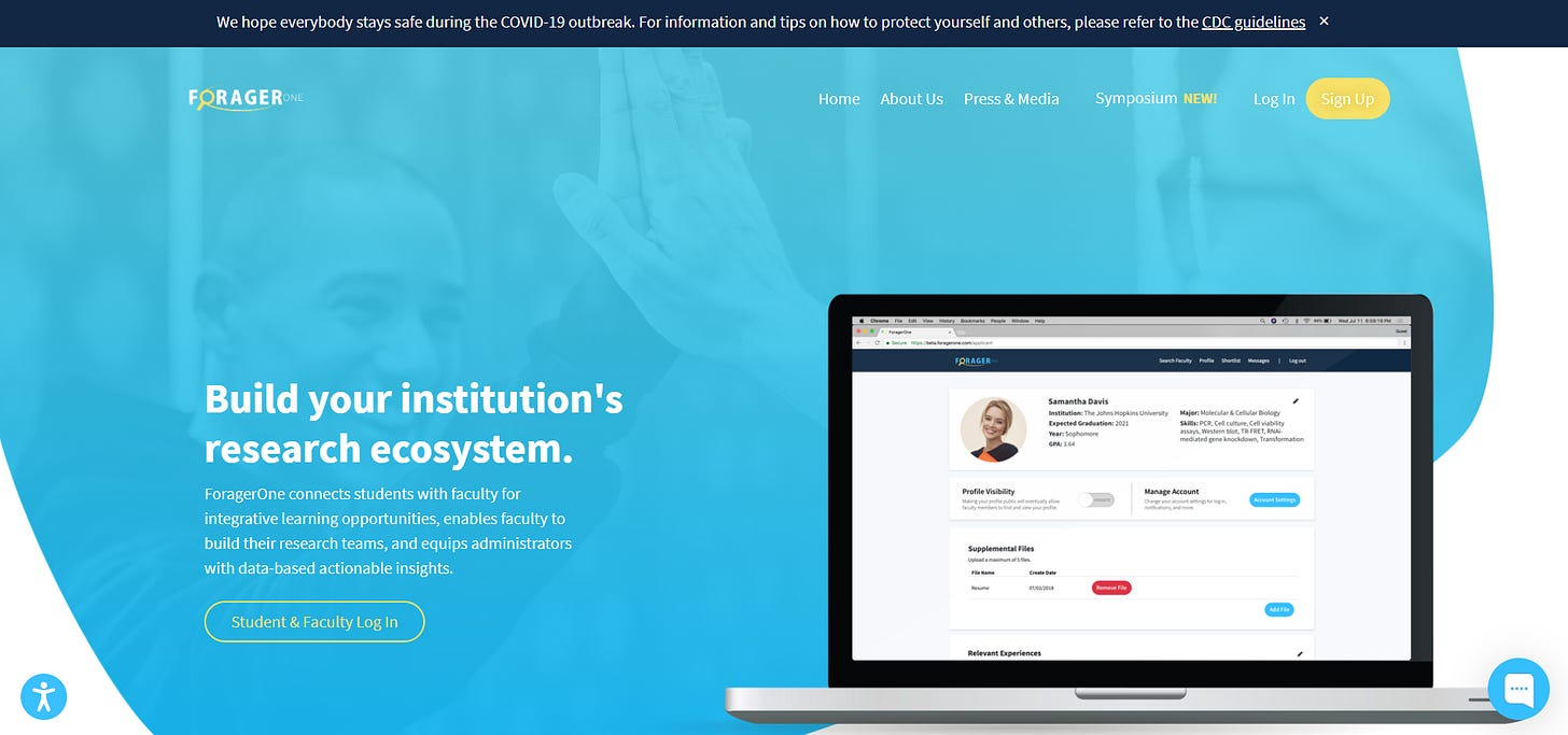 The current ForagerOne home page