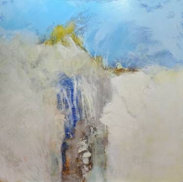 Abstract painting of melting snow, Slow Melt, by artist M E Fuller. 