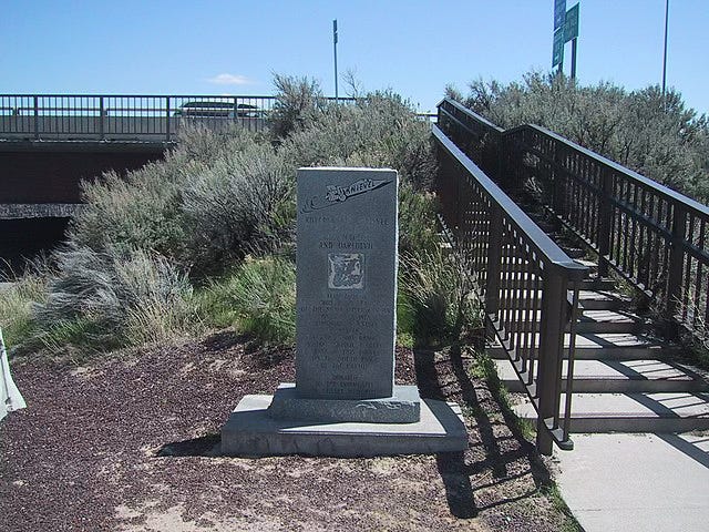 Evel Knievel monument seen by the Snake River Canyon.
