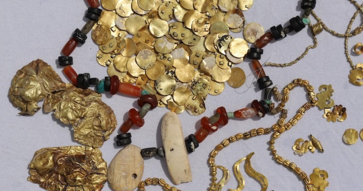Artifacts recovered from the elite burial site of Eleke Sazy in eastern Kazakhstan. Credit: Zainolla Samashev