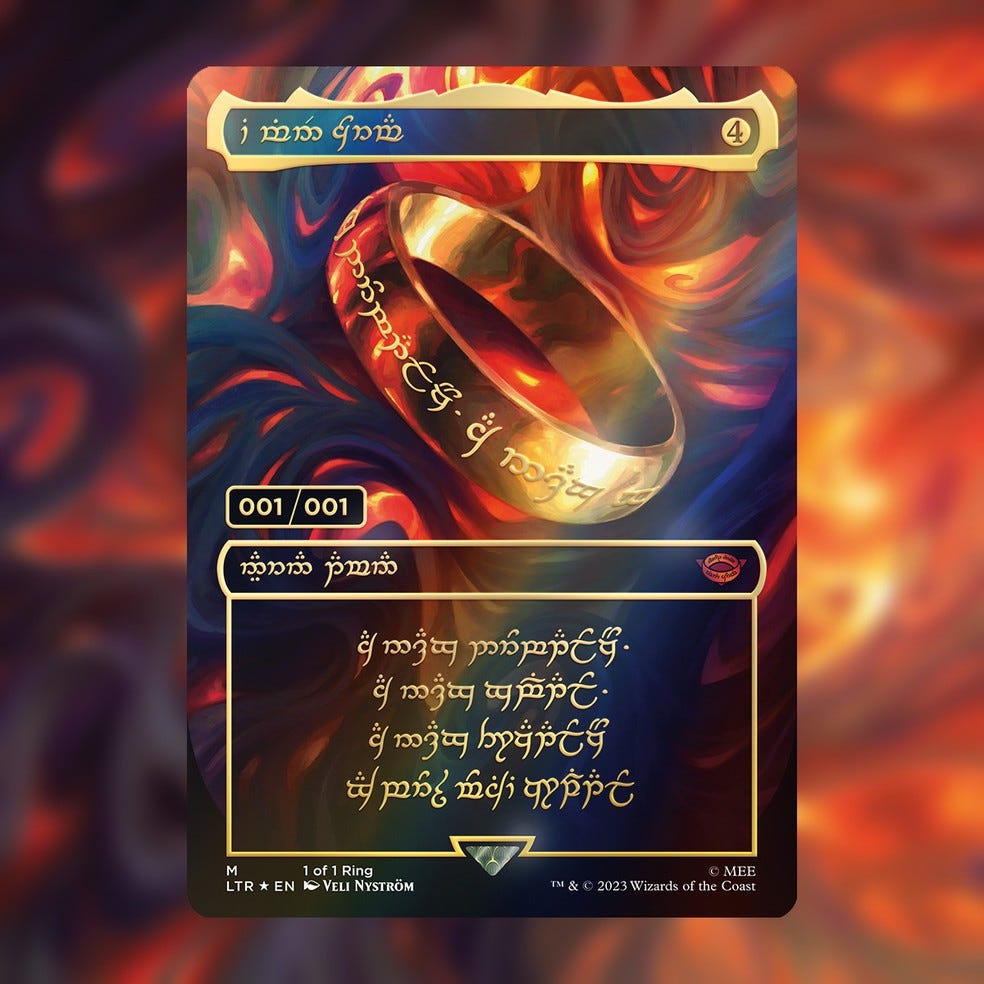 Carta "O Um Anel" com escritos em élfico do Magic: The Gathering — Foto: Divulgação/MTG