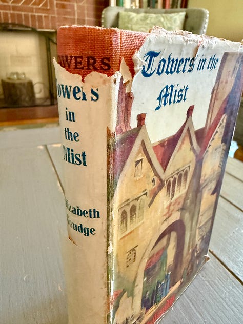 Close up of the tattered state of my two dust jackets, which arrived this way when I bought these two hard-to-find Goudge volumes second hand.