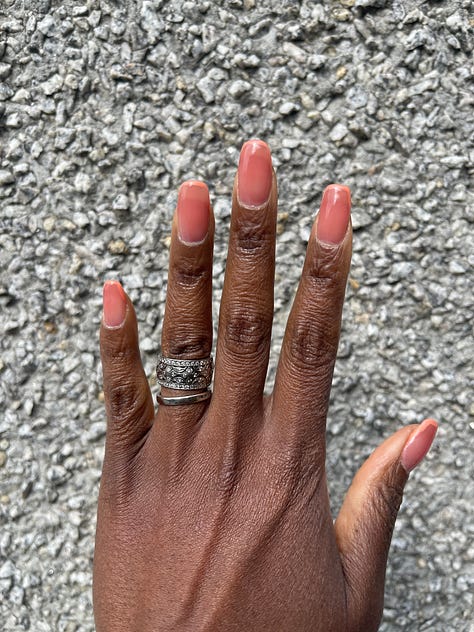 9 photos of my attempt at gel nail designs April 2024 to July 2024
