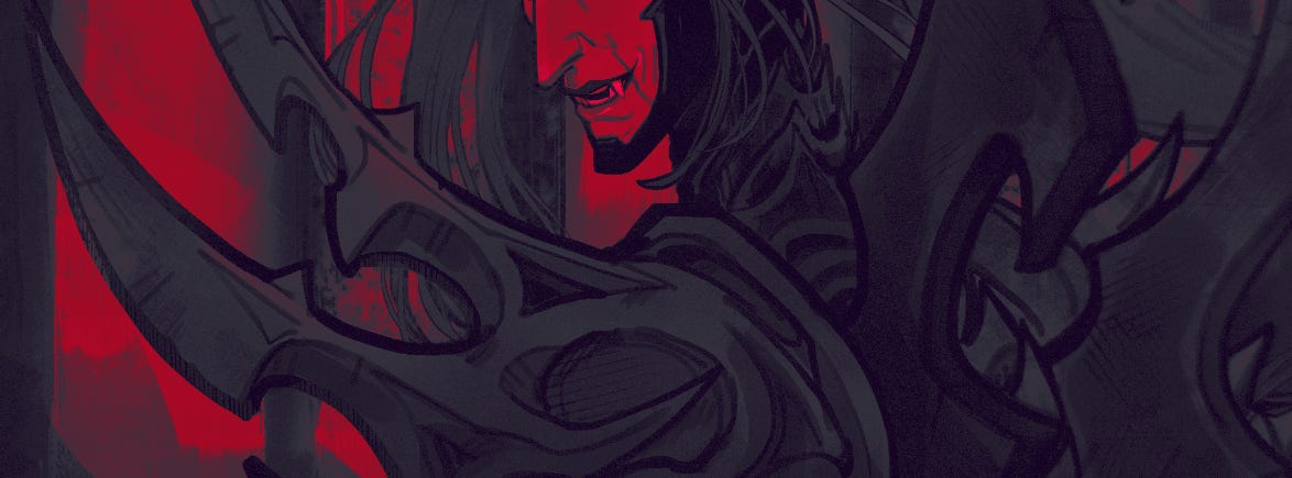 Character study illustration for grimdark fiction — essay on the psychology of writing complex villains