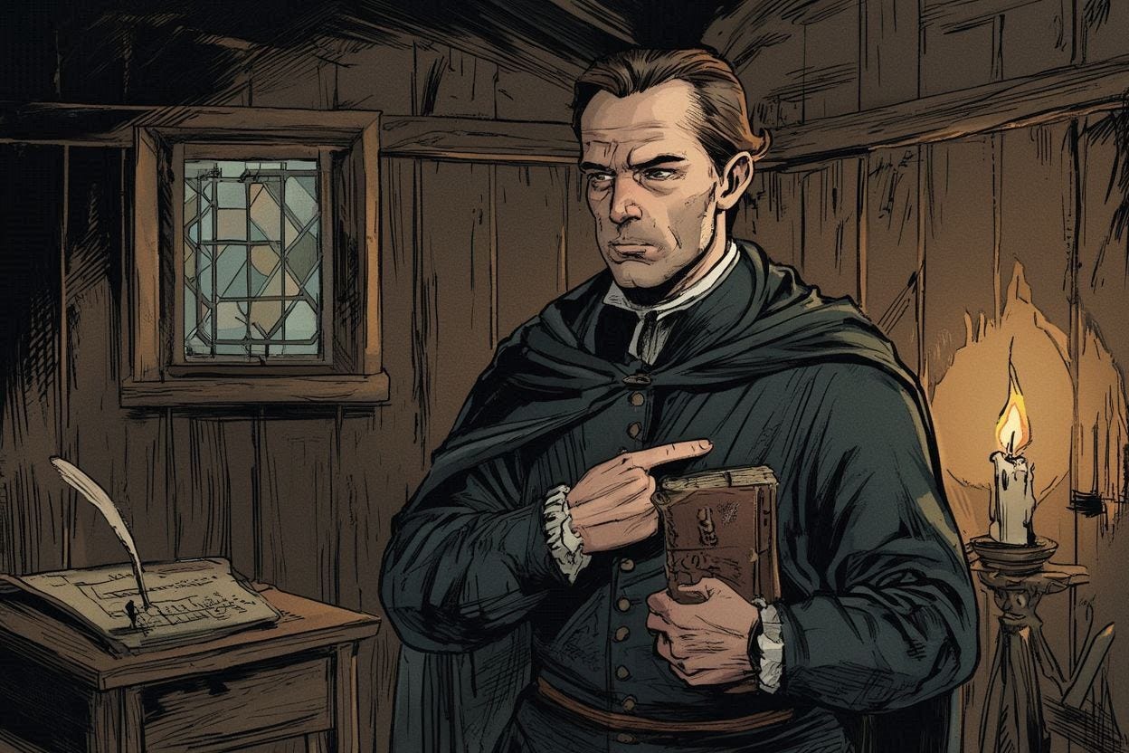 a man in 16th century germany believes he is personally responsible for his moral conduct, comic book art a man in 16th century germany believes he is personally responsible for his moral conduct, comic book art