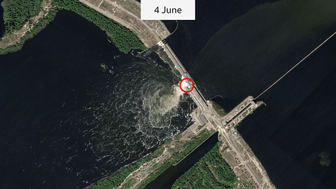 The destruction of the Kakhovka Dam. Satellite images