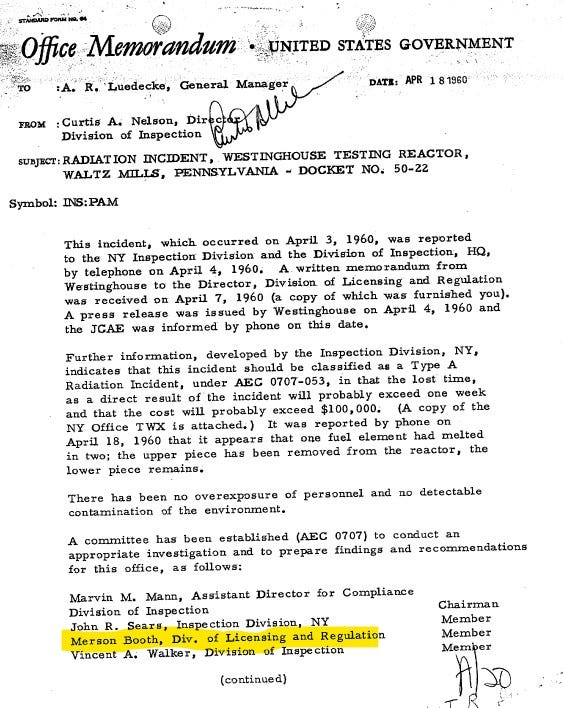 Merson Booth Radiation incident 