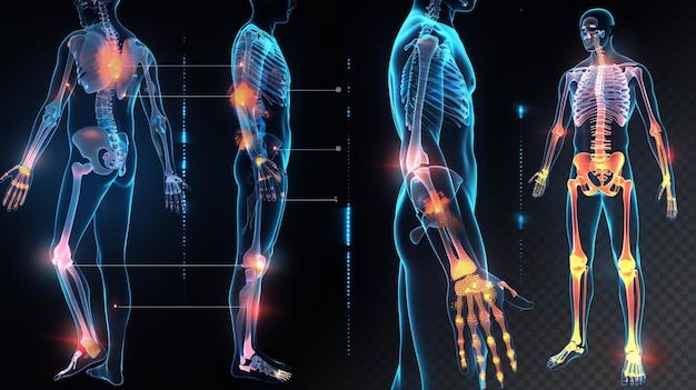 human body joint pain points arthritis diagram flowchart blue skeleton